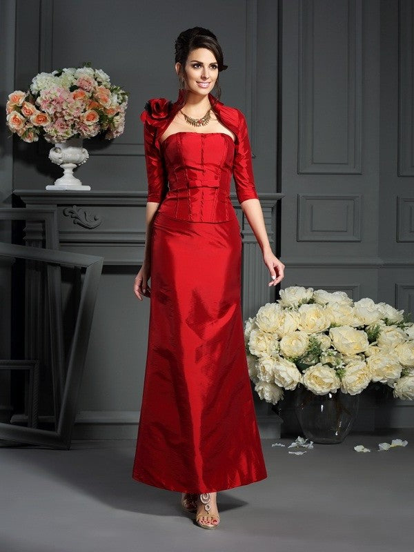 A-Line/Princess Strapless Hand-Made Flower Sleeveless Long Taffeta Mother of the Bride Dresses DFP0007441