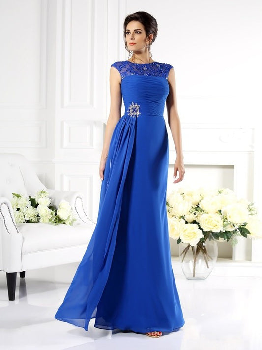 A-Line/Princess Bateau Applique Sleeveless Long Chiffon Mother of the Bride Dresses DFP0007099