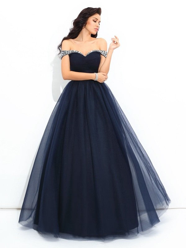 Ball Gown Off-the-Shoulder Beading Sleeveless Long Net Quinceanera Dresses DFP0002141