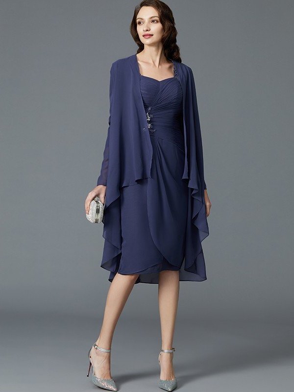 Sheath/Column Sweetheart Chiffon 1/2 Sleeves Knee-Length Mother of the Bride Dresses DFP0007204