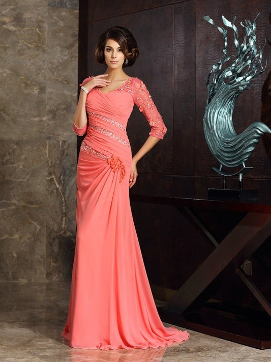 Trumpet/Mermaid Sweetheart 1/2 Sleeves Long Chiffon Mother of the Bride Dresses DFP0007048