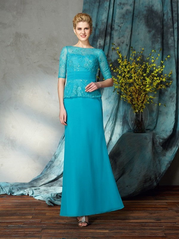 Sheath/Column Bateau Applique 1/2 Sleeves Long Chiffon Mother of the Bride Dresses DFP0007431