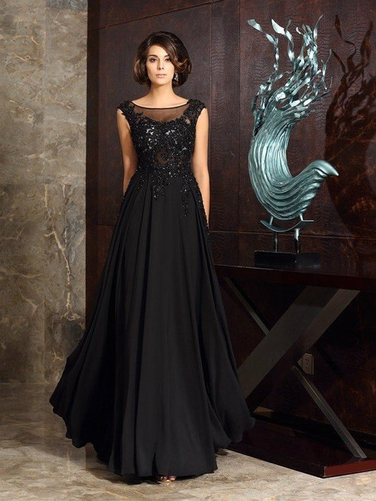 A-Line/Princess Scoop Applique Sleeveless Long Chiffon Mother of the Bride Dresses DFP0007066