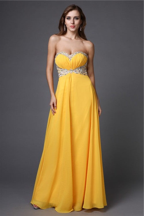 A-Line/Princess Sleeveless Sweetheart Beading Long Chiffon Dresses DFP0004470