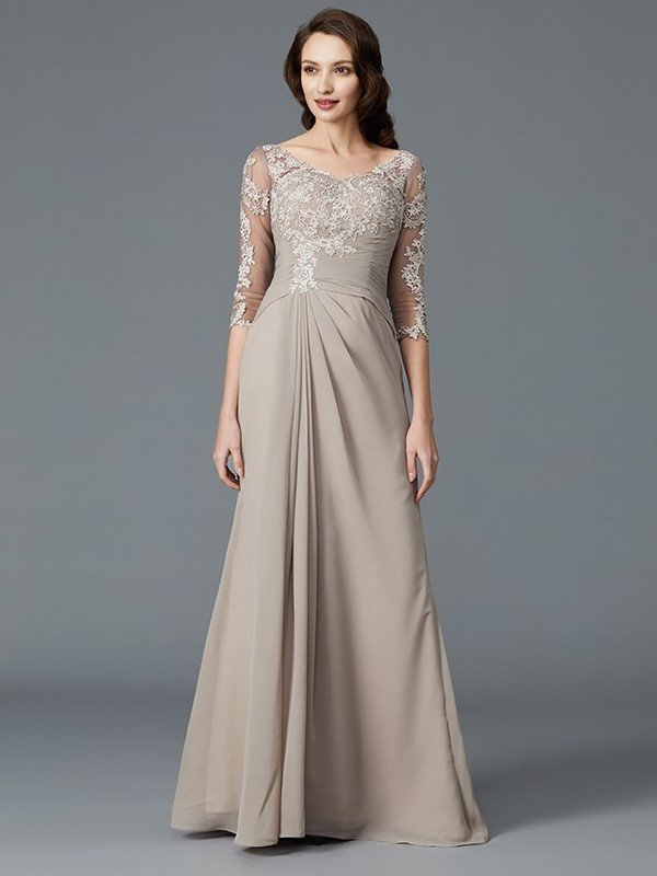 A-Line/Princess 1/2 Sleeves Scoop Applique Chiffon Floor-Length Mother of the Bride Dresses DFP0007072