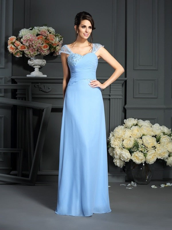 Sheath/Column Straps Pleats Sleeveless Long Chiffon Mother of the Bride Dresses DFP0007405