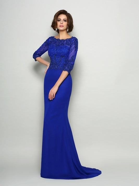 Trumpet/Mermaid Scoop Beading 3/4 Sleeves Long Chiffon Mother of the Bride Dresses DFP0007173