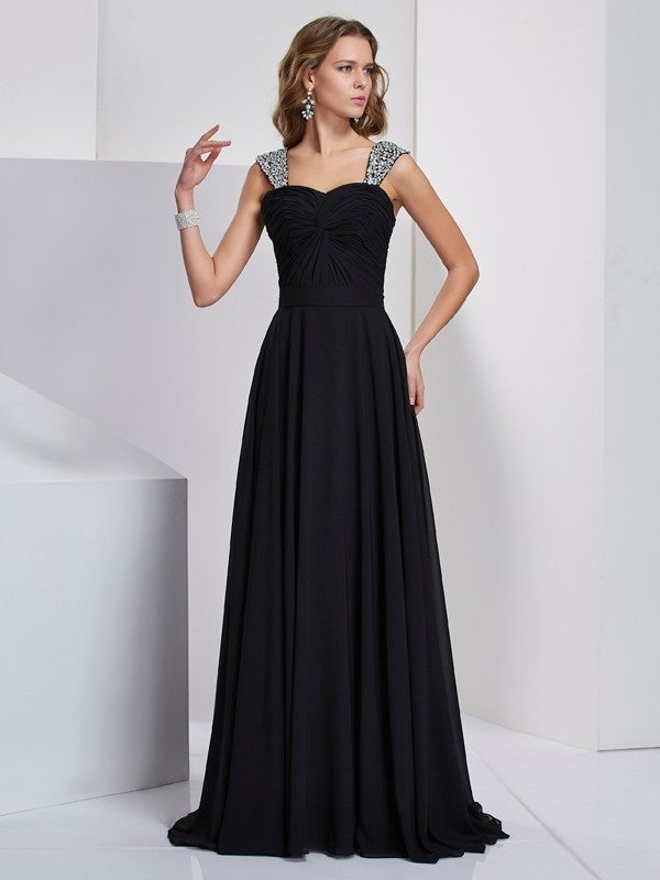 A-Line/Princess Straps Sleeveless Beading Long Chiffon Dresses DFP0003148