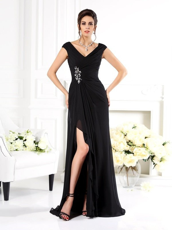 A-Line/Princess V-neck Ruffles Sleeveless Long Chiffon Mother of the Bride Dresses DFP0007164