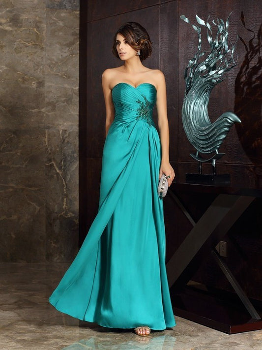 Sheath/Column Sweetheart Beading Sleeveless Applique Long Chiffon Mother of the Bride Dresses DFP0007044