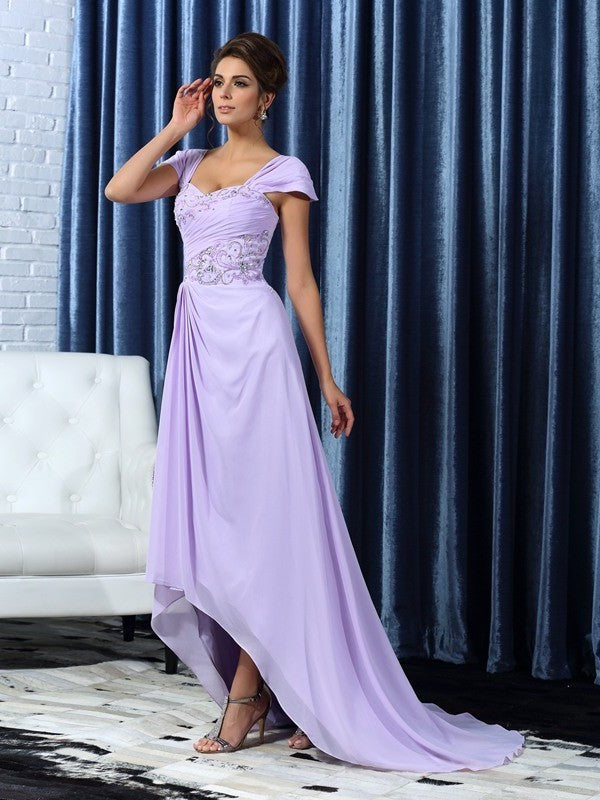 A-Line/Princess Straps Beading Sleeveless High Low Chiffon Mother of the Bride Dresses DFP0007246