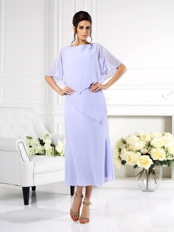 Sheath/Column Bateau 1/2 Sleeves Long Chiffon Mother of the Bride Dresses DFP0007237