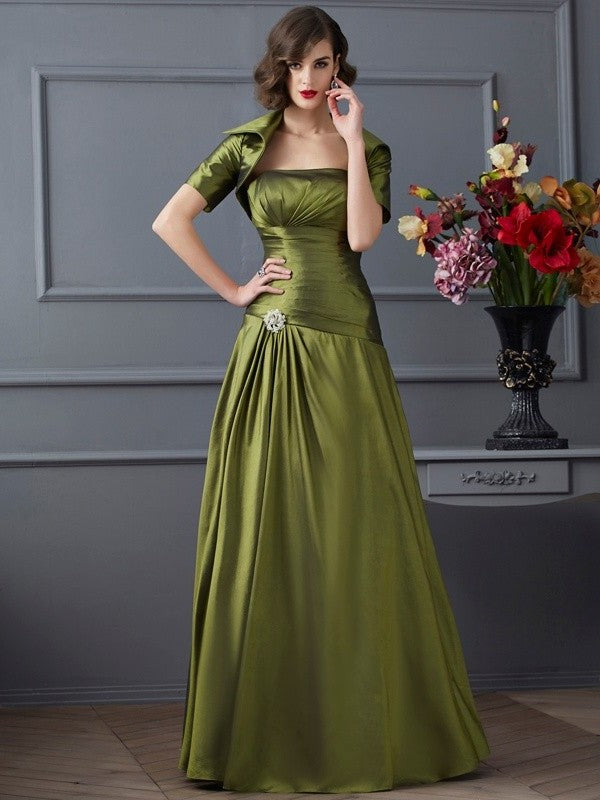 A-Line/Princess Strapless Sleeveless Beading Long Taffeta Mother of the Bride Dresses DFP0007350