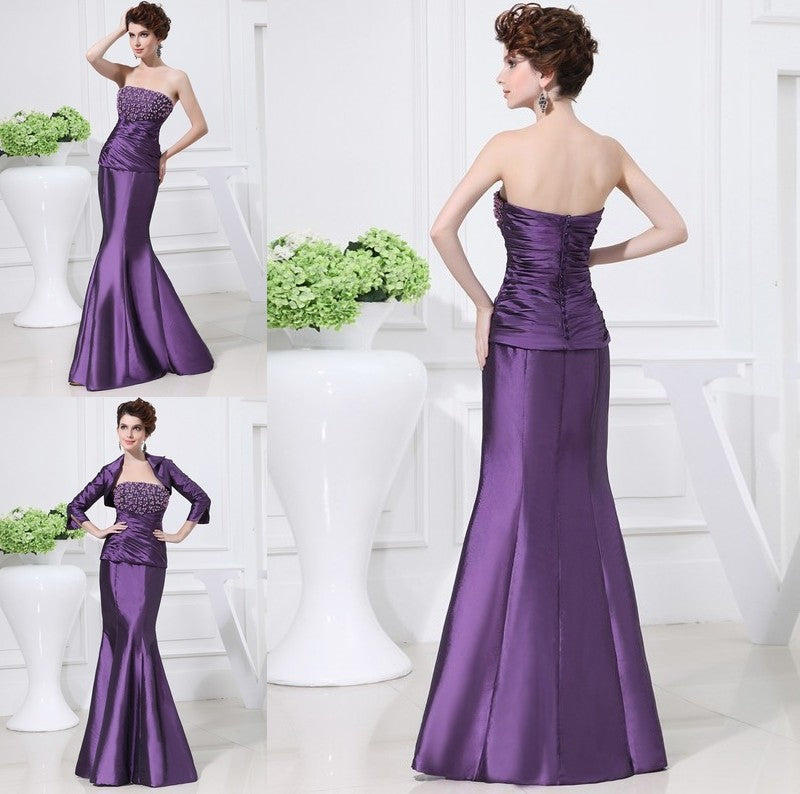 Trumpet/Mermaid Beading Strapless Sleeveless Long Taffeta Mother of the Bride Dresses DFP0007417