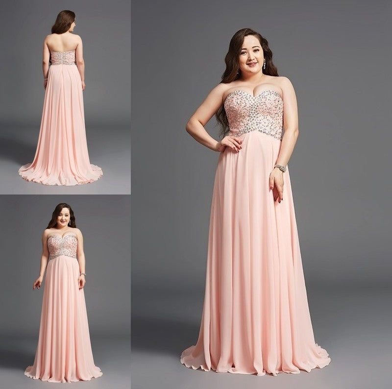 A-Line/Princess Sweetheart Beading Sleeveless Long Chiffon Plus Size Dresses DFP0003818