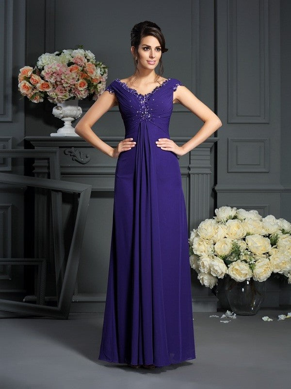 A-Line/Princess V-neck Beading Sleeveless Long Chiffon Mother of the Bride Dresses DFP0007212