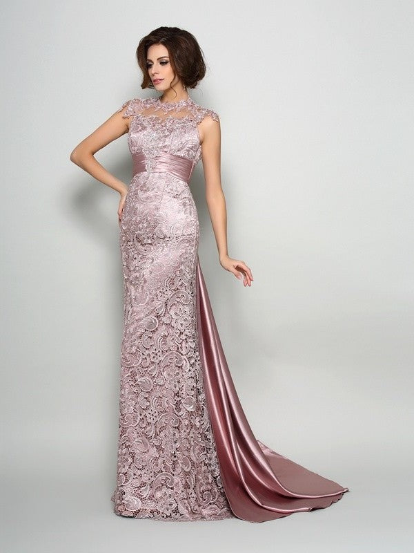 A-Line/Princess High Neck Sleeveless Long Elastic Woven Satin Mother of the Bride Dresses DFP0007071