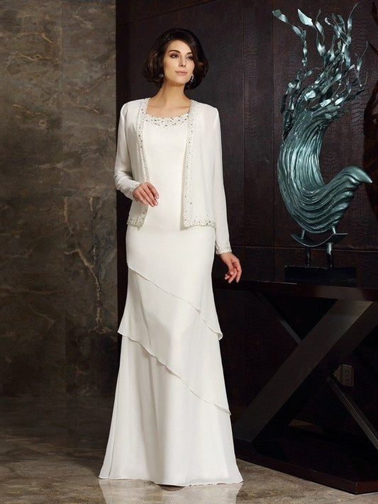 Sheath/Column Scoop Beading Sleeveless Long Chiffon Mother of the Bride Dresses DFP0007139