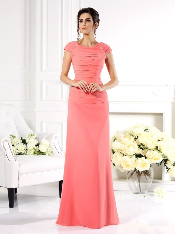 A-Line/Princess Bateau Short Sleeves Long Chiffon Mother of the Bride Dresses DFP0007146