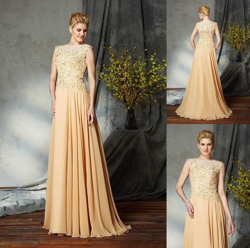 A-Line/Princess Scoop Applique Sleeveless Long Chiffon Mother of the Bride Dresses DFP0007368