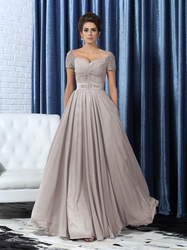 A-Line/Princess Sweetheart Beading Short Sleeves Long Chiffon Mother of the Bride Dresses DFP0007093