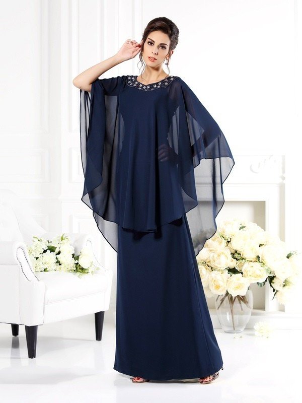 A-Line/Princess Scoop 3/4 Sleeves Long Chiffon Mother of the Bride Dresses DFP0007081