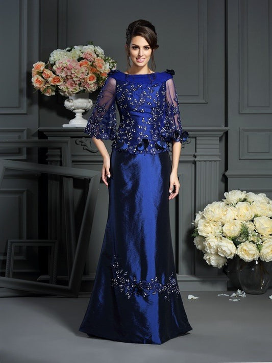 A-Line/Princess Scoop Beading 1/2 Sleeves Long Taffeta Mother of the Bride Dresses DFP0007165