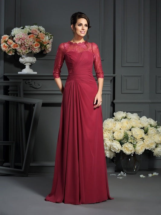 A-Line/Princess Scoop Applique 1/2 Sleeves Long Chiffon Mother of the Bride Dresses DFP0007355