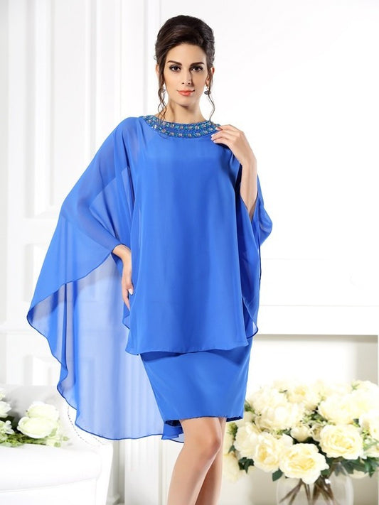 Sheath/Column Bateau 3/4 Sleeves Short Chiffon Mother of the Bride Dresses DFP0007181