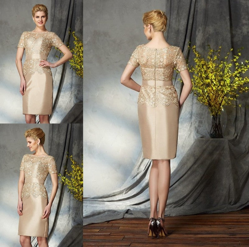 Sheath/Column Bateau Applique Short Sleeves Short Taffeta Mother of the Bride Dresses DFP0007159