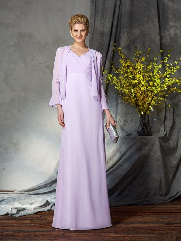 Sheath/Column V-neck Applique Sleeveless Long Chiffon Mother of the Bride Dresses DFP0007377