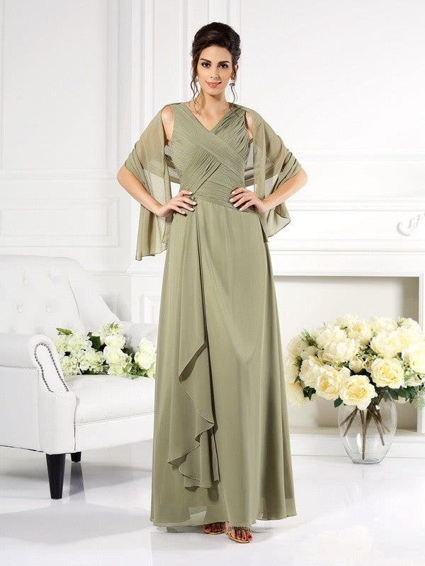 A-Line/Princess V-neck Pleats Sleeveless Long Chiffon Mother of the Bride Dresses DFP0007240