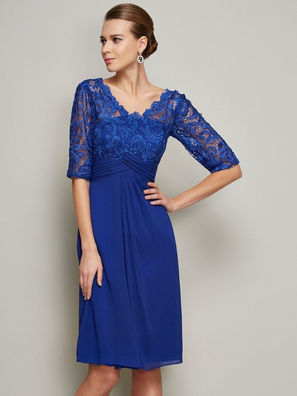 Sheath/Column V-neck 1/2 Sleeves Lace Short Chiffon Mother of the Bride Dresses DFP0007127