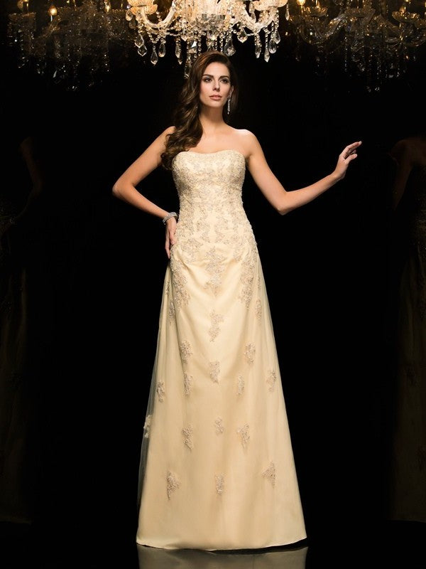 A-Line/Princess Sweetheart Sleeveless Long Net Mother of the Bride Dresses DFP0007395