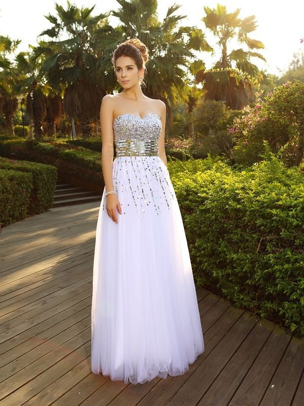 A-Line/Princess Sweetheart Beading Sleeveless Long Organza Dresses DFP0002973