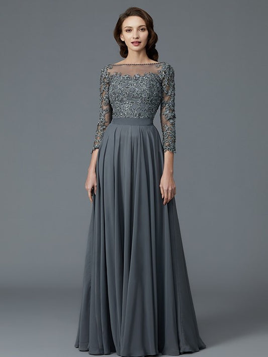 A-Line/Princess 3/4 Sleeves Bateau Floor-Length Chiffon Mother of the Bride Dresses DFP0007092