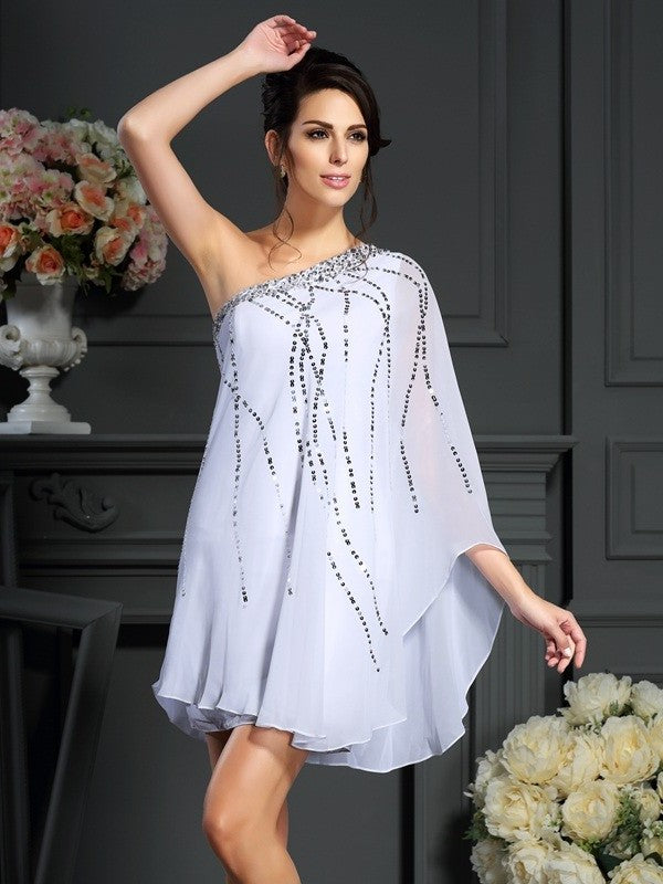 A-Line/Princess One-Shoulder Sequin Sleeveless Short Chiffon Mother of the Bride Dresses DFP0007250