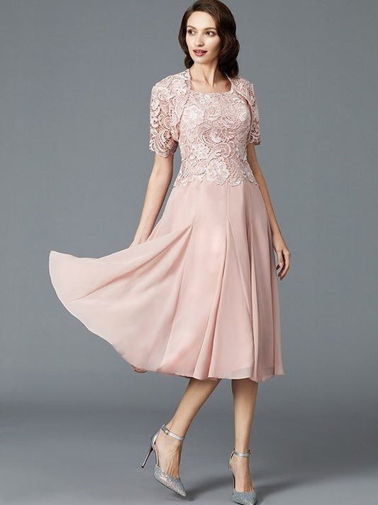 A-Line/Princess Sleeveless Scoop Tea-Length Chiffon Mother of the Bride Dresses DFP0007160