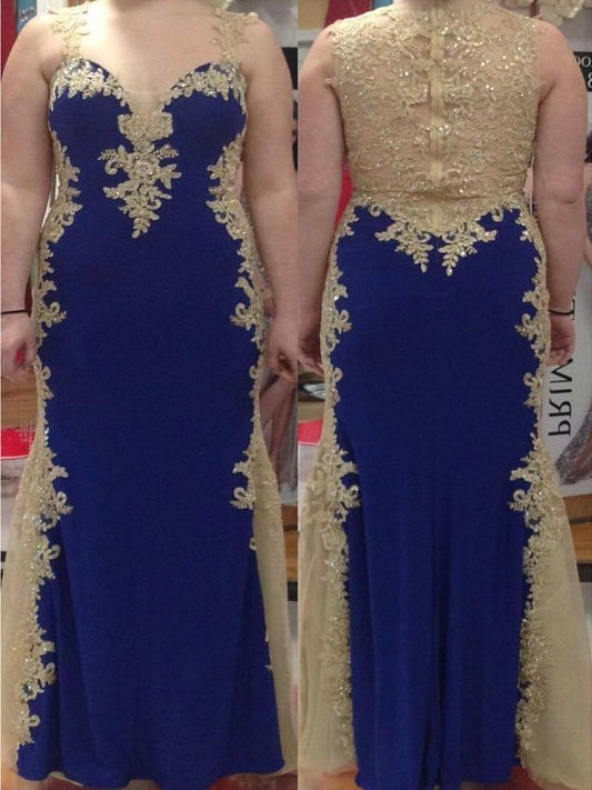 Sheath/Column Straps Sleeveless Applique Floor-Length Elastic Woven Satin Plus Size Dresses DFP0003066