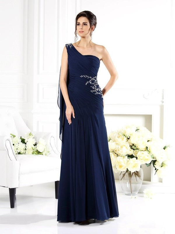 Sheath/Column One-Shoulder Sleeveless Long Chiffon Mother of the Bride Dresses DFP0007148