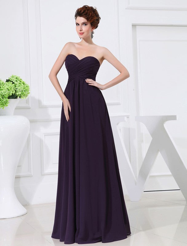 A-Line/Princess Sweetheart Sleeveless Chiffon Pleats Long Bridesmaid Dresses DFP0005559