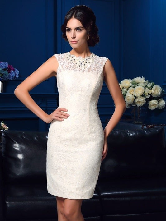 Sheath/Column Jewel Lace Sleeveless Short Lace Mother of the Bride Dresses DFP0007314