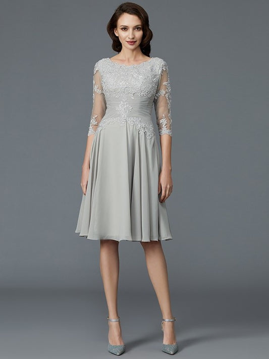 A-Line/Princess 1/2 Sleeves Scoop Knee-Length Applique Chiffon Mother of the Bride Dresses DFP0007299