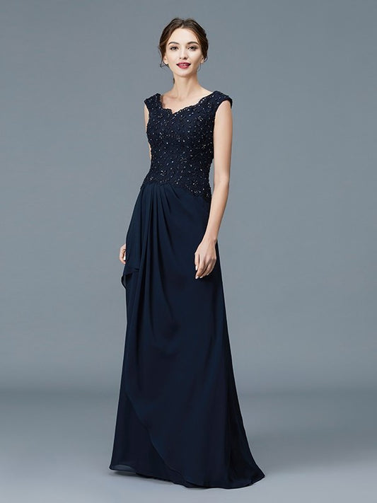 A-Line/Princess V-neck Ruffles Floor-Length Chiffon Sleeveless Mother of the Bride Dresses DFP0007258