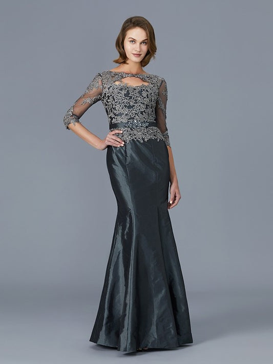 Trumpet/Mermaid Scoop 3/4 Sleeves Applique Floor-Length Taffeta Mother of the Bride Dresses DFP0007320