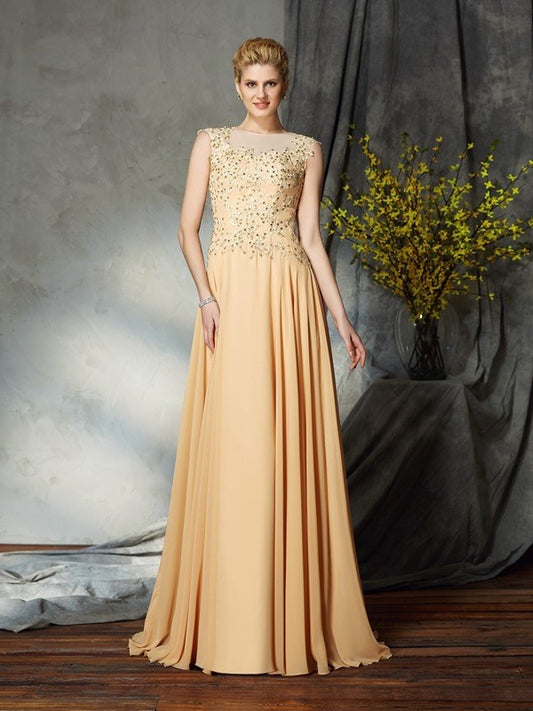 A-Line/Princess Scoop Applique Sleeveless Long Chiffon Mother of the Bride Dresses DFP0007368