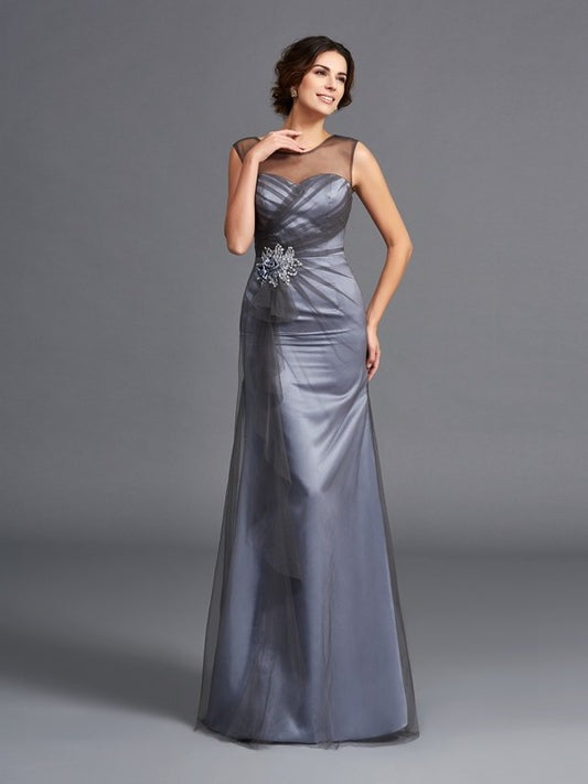 Sheath/Column Scoop Beading Sleeveless Long Net Mother of the Bride Dresses DFP0007301