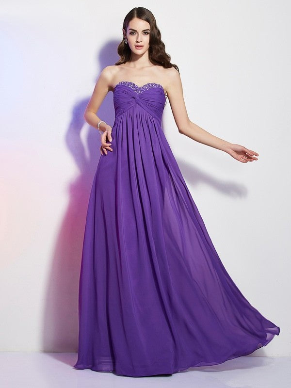 A-Line/Princess Sweetheart Sleeveless Beading Long Chiffon Dresses DFP0003945