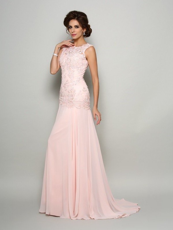 Trumpet/Mermaid Scoop Beading Sleeveless Long Chiffon Mother of the Bride Dresses DFP0007050