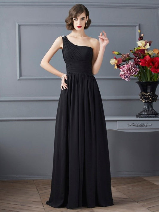 A-Line/Princess One-Shoulder Sleeveless Chiffon Long Mother of the Bride Dresses DFP0007406